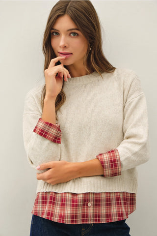 Layered Plaid Shirt Sweater