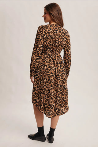 Leopard Print Button-Front Midi Dress
