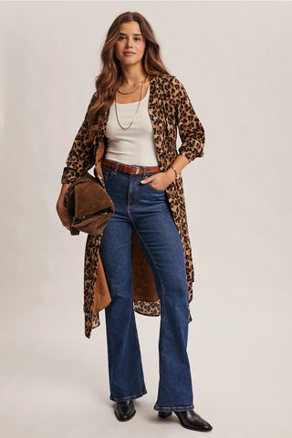 Leopard Print Button-Front Midi Dress