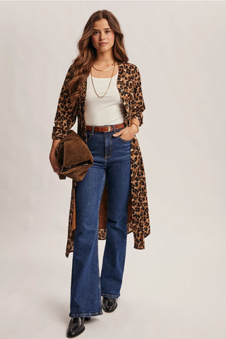Leopard Print Button-Front Midi Dress