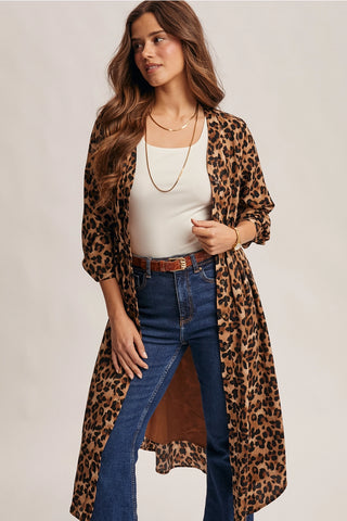 Leopard Print Button-Front Midi Dress