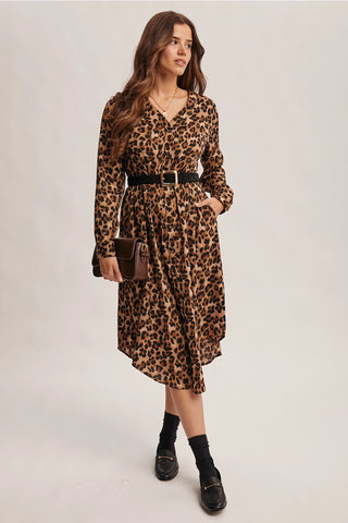 Leopard Print Button-Front Midi Dress