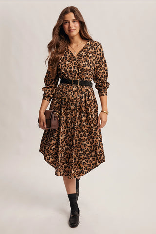 Leopard Print Button-Front Midi Dress