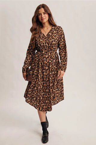 Leopard Print Button-Front Midi Dress