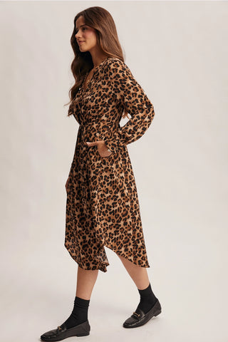 Leopard Print Button-Front Midi Dress