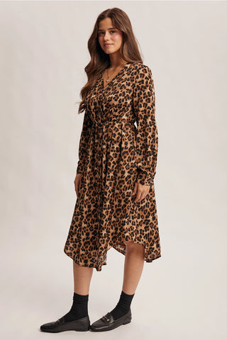 Leopard Print Button-Front Midi Dress