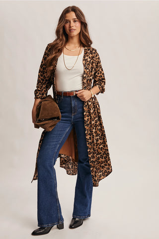 Leopard Print Button-Front Midi Dress