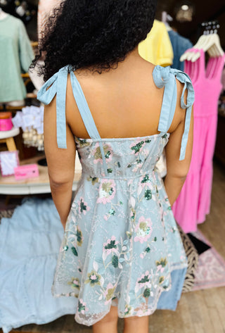 Lillian Floral Sequin Embroidered Corset Mini Dress