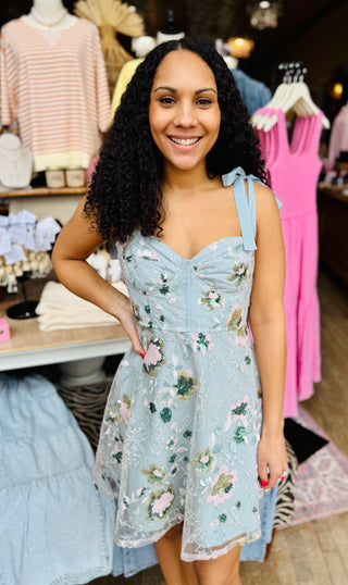 Lillian Floral Sequin Embroidered Corset Mini Dress