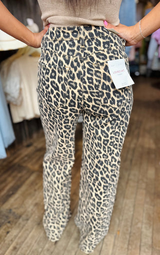 Lovervet Super High Rise Leopard Print Wide Leg Jeans