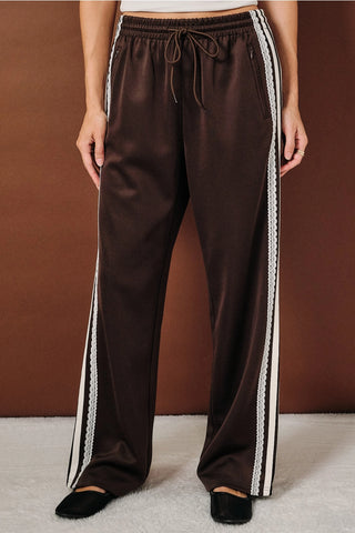 Mid Rise Side Stripe Lace Trim Track Pants