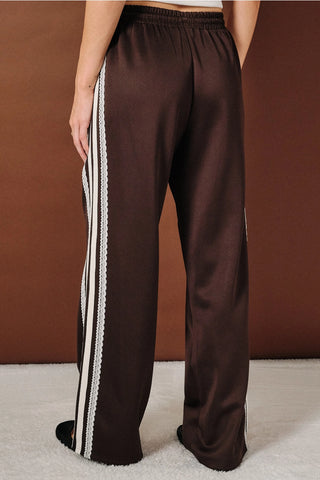 Mid Rise Side Stripe Lace Trim Track Pants