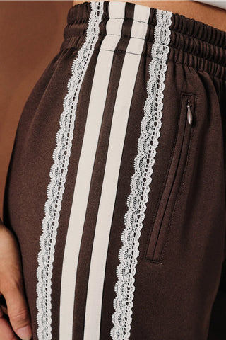 Mid Rise Side Stripe Lace Trim Track Pants