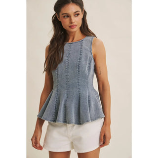 Molly Mineral Washed Denim Peplum Top