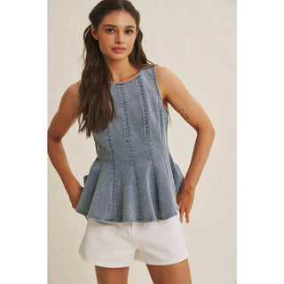 Molly Mineral Washed Denim Peplum Top