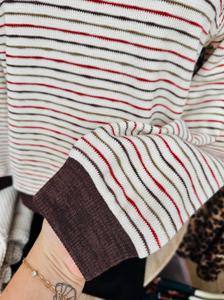 Multi Stripe Knit Crochet Long Sleeve Top