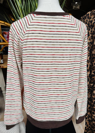 Multi Stripe Knit Crochet Long Sleeve Top