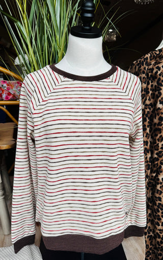 Multi Stripe Knit Crochet Long Sleeve Top