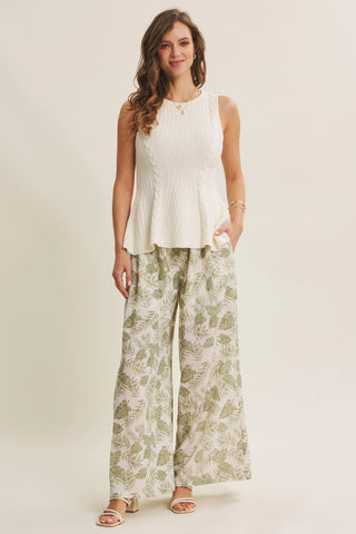 Palm Leaf Wide Leg Woven Pants
