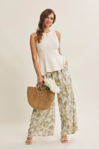 Palm Leaf Wide Leg Woven Pants
