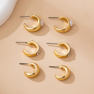 Pearl & Baguette Huggie Hoop Trio Earring Set