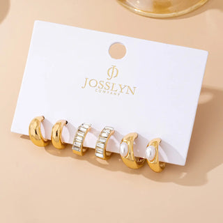 Pearl & Baguette Huggie Hoop Trio Earring Set