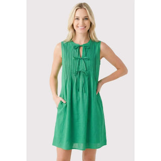 Pintucked Chest Sleeveless Mini Dress with Pockets