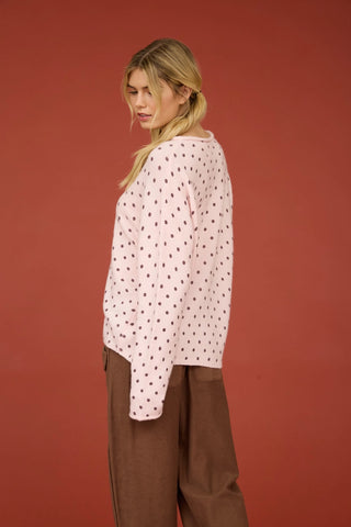 Polka Dot Button Down Raw Edge Knit Cardigan