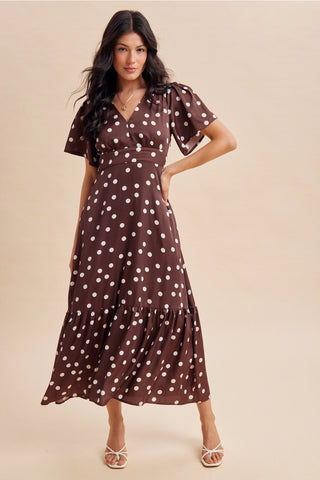 Polka Dot Flutter Sleeve Maxi Dress