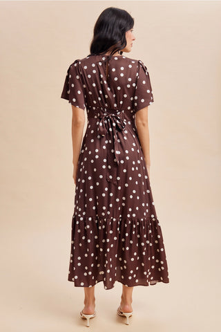 Polka Dot Flutter Sleeve Maxi Dress