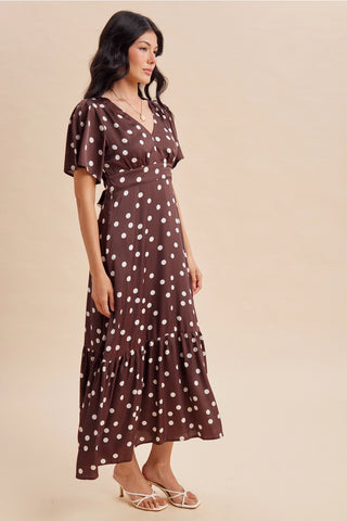Polka Dot Flutter Sleeve Maxi Dress