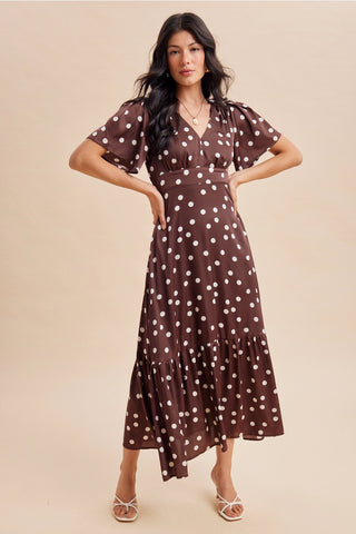 Polka Dot Flutter Sleeve Maxi Dress