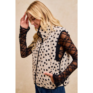 Polka Dot Piping Detail Quilted Vest