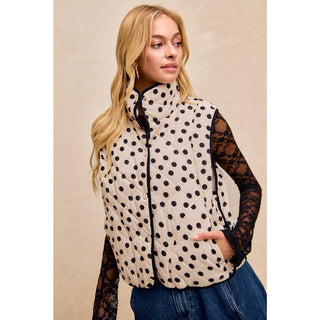Polka Dot Piping Detail Quilted Vest