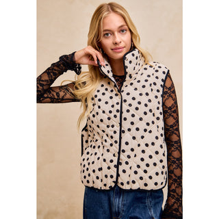 Polka Dot Piping Detail Quilted Vest