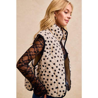 Polka Dot Piping Detail Quilted Vest