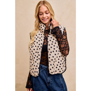 Polka Dot Piping Detail Quilted Vest