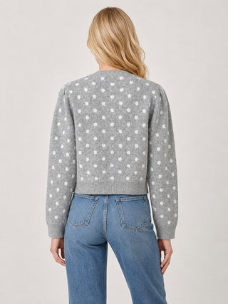 Polka Dot Puff Sleeve Button Cardigan