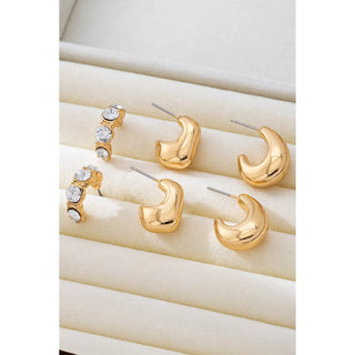 Rhinestone Geo Puffy Hoop Earring Set