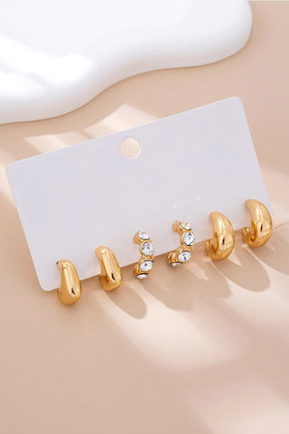 Rhinestone Geo Puffy Hoop Earring Set