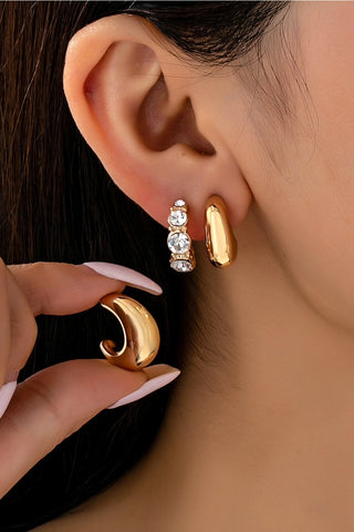 Rhinestone Geo Puffy Hoop Earring Set