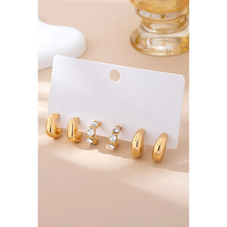Rhinestone Geo Puffy Hoop Earring Set