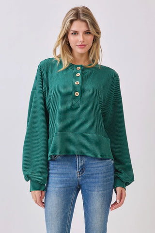 Ribbed Button Up Knit Pullover