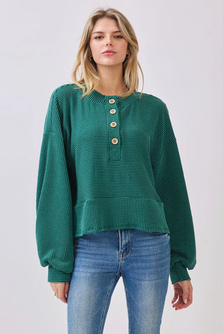 Ribbed Button Up Knit Pullover