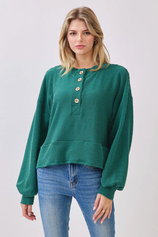 Ribbed Button Up Knit Pullover