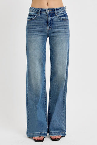 Risen High Rise Adjustable Waist Wide Leg Jeans