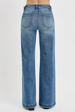 Risen High Rise Adjustable Waist Wide Leg Jeans