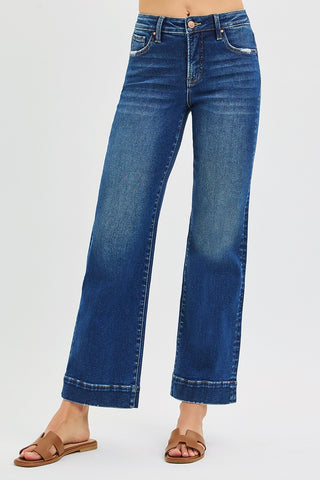 Risen High Rise Ankle Straight Dark Jeans