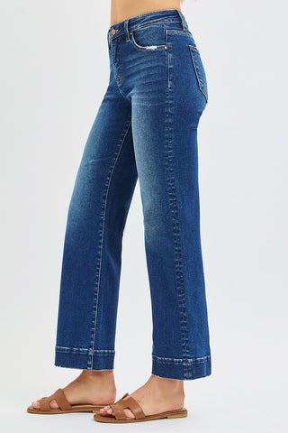 Risen High Rise Ankle Straight Dark Jeans