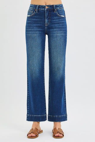 Risen High Rise Ankle Straight Dark Jeans